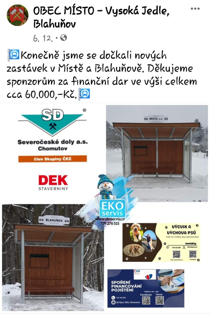 Nové zastávky v Místě a Blahuňově